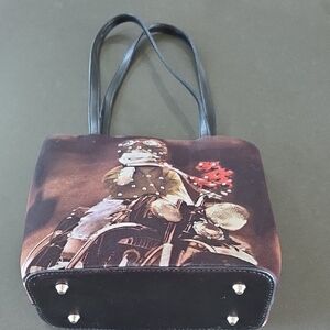 Source Unknown Brown Printed Motorcycle Tote with Black Straps